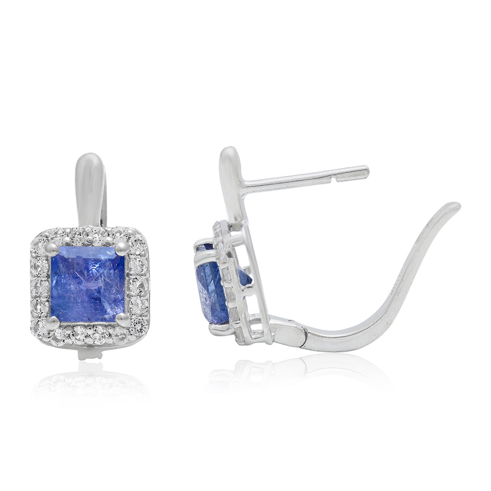 Cercei din Argint 925 ( 3.03 grame ) cu Tanzanit AAA și Topaz Alb 3 Carate 2 