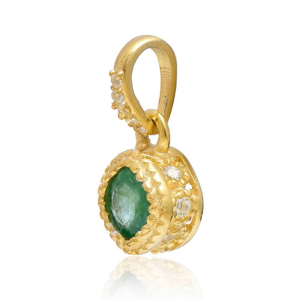 Pandantiv din Argint 925 Placat cu Aur ( 1.31 grame ) cu Smarald Brazilian și Topaz Alb 0.76 Carate 3 