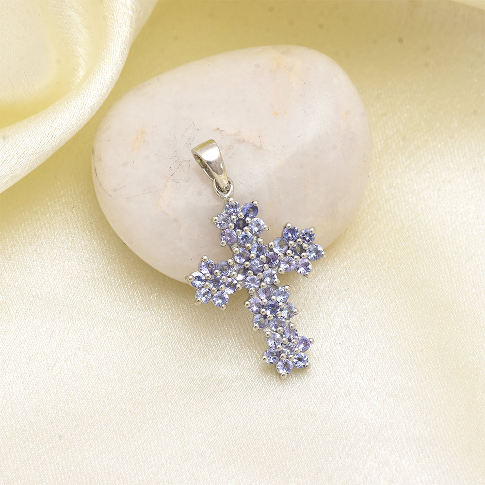 Cruce Pandantiv din Argint 925 ( 2.54 grame ) cu Tanzanit AAA 1.77 Carate 1 