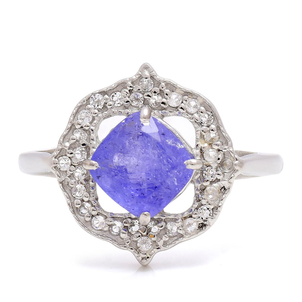 Inel din Argint 925 ( 3.33 grame ) cu Tanzanit AAA și Topaz Alb 2.01 Carate 1 