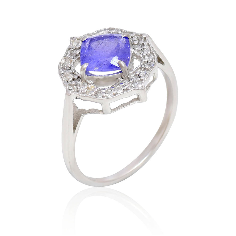 Inel din Argint 925 ( 3.33 grame ) cu Tanzanit AAA și Topaz Alb 2.01 Carate