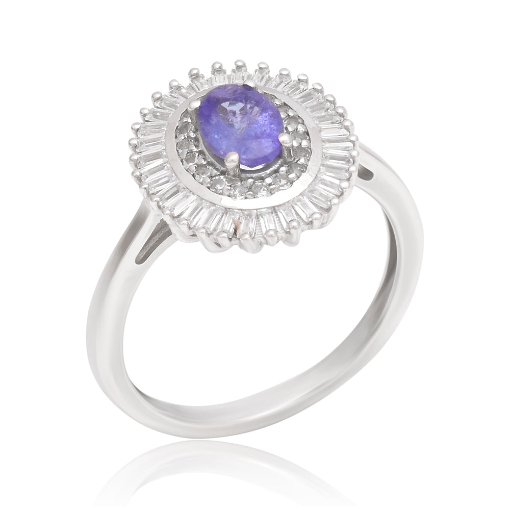 Inel din Argint 925 ( 3.15 grame ) cu Tanzanit AAA și Topaz Alb 1.96 Carate