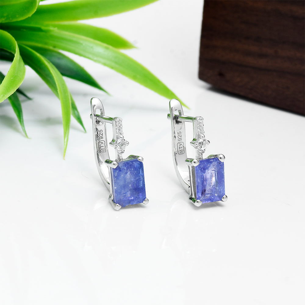 Cercei din Argint 925 ( 2.23 grame ) cu Tanzanit AAA și Topaz Alb 2.13 Carate 1 