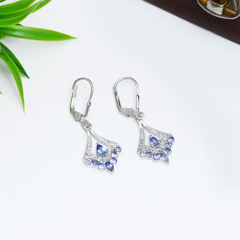 Cercei din Argint 925 ( 2.51 grame ) cu Tanzanit AAA și Topaz Alb 1.25 Carate 1 