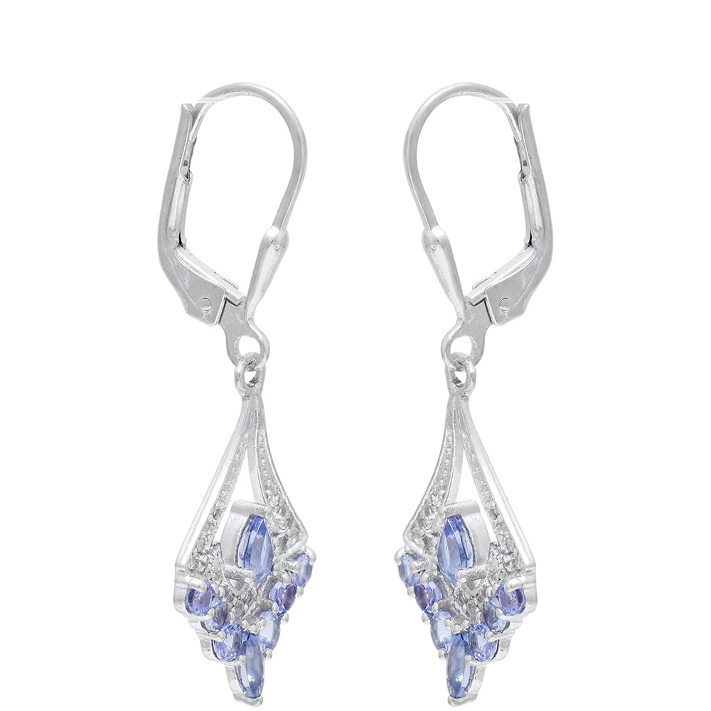 Cercei din Argint 925 ( 2.51 grame ) cu Tanzanit AAA și Topaz Alb 1.25 Carate 3 