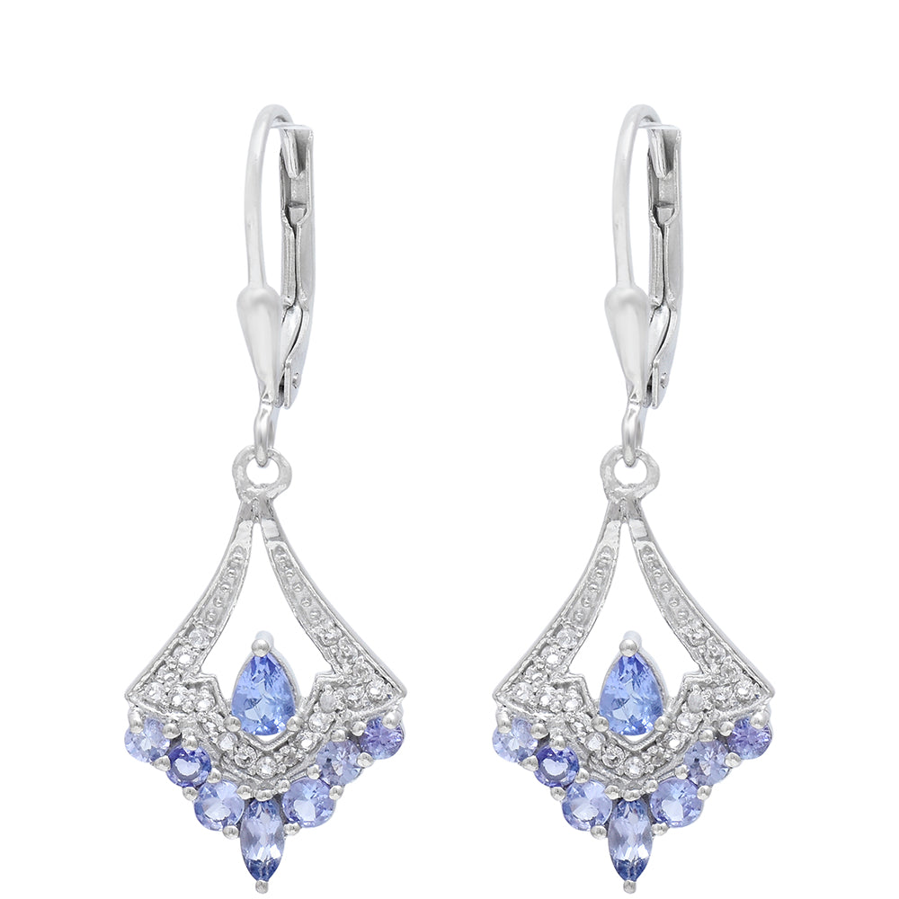 Cercei din Argint 925 ( 2.51 grame ) cu Tanzanit AAA și Topaz Alb 1.25 Carate 4 