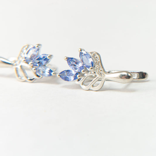 Cercei din Argint 925 ( 2.92 grame ) cu Tanzanit AAA și Topaz Alb 0.98 Carate