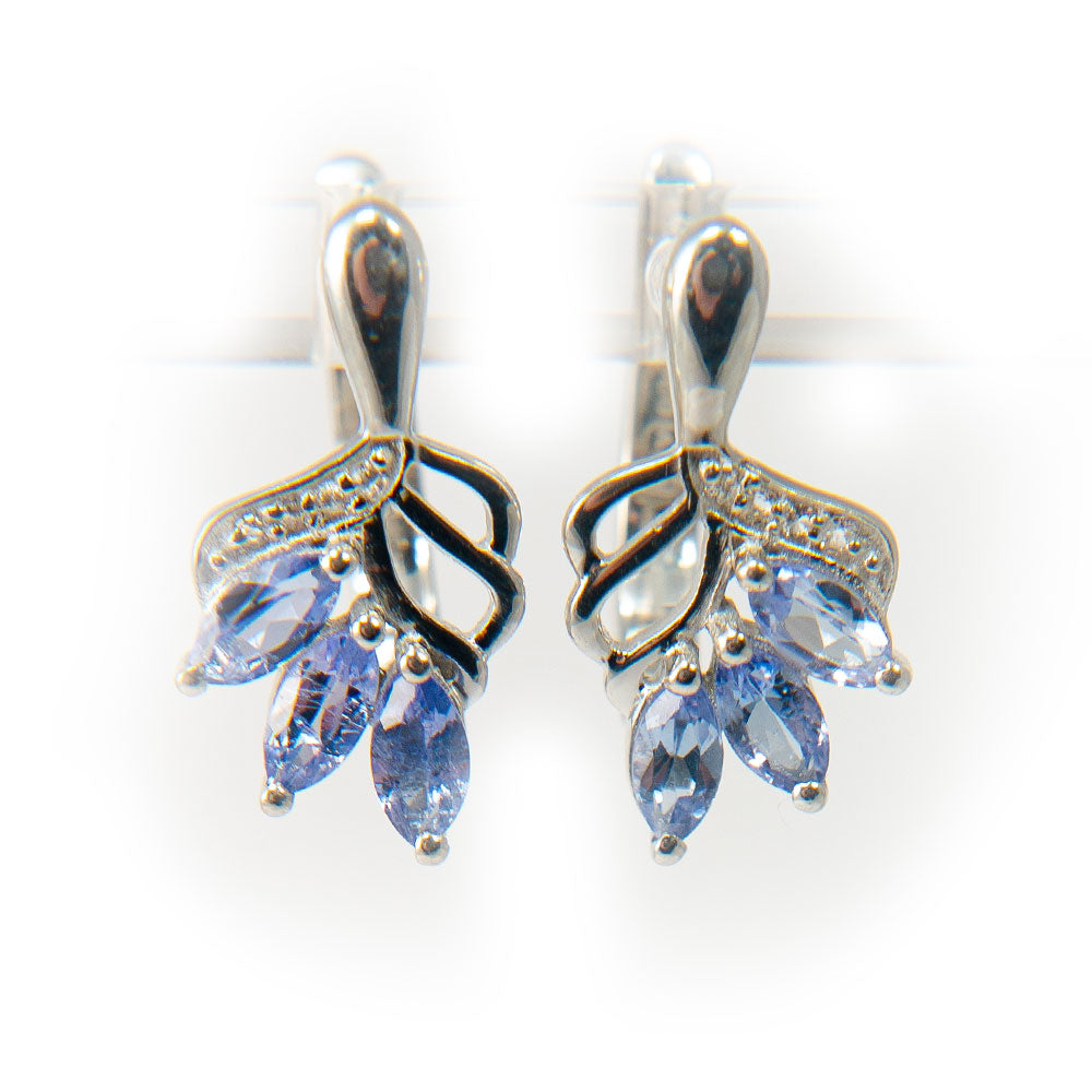Cercei din Argint 925 ( 2.92 grame ) cu Tanzanit AAA și Topaz Alb 0.98 Carate 1 