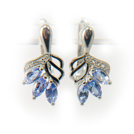 Cercei din Argint 925 ( 2.92 grame ) cu Tanzanit AAA și Topaz Alb 0.98 Carate