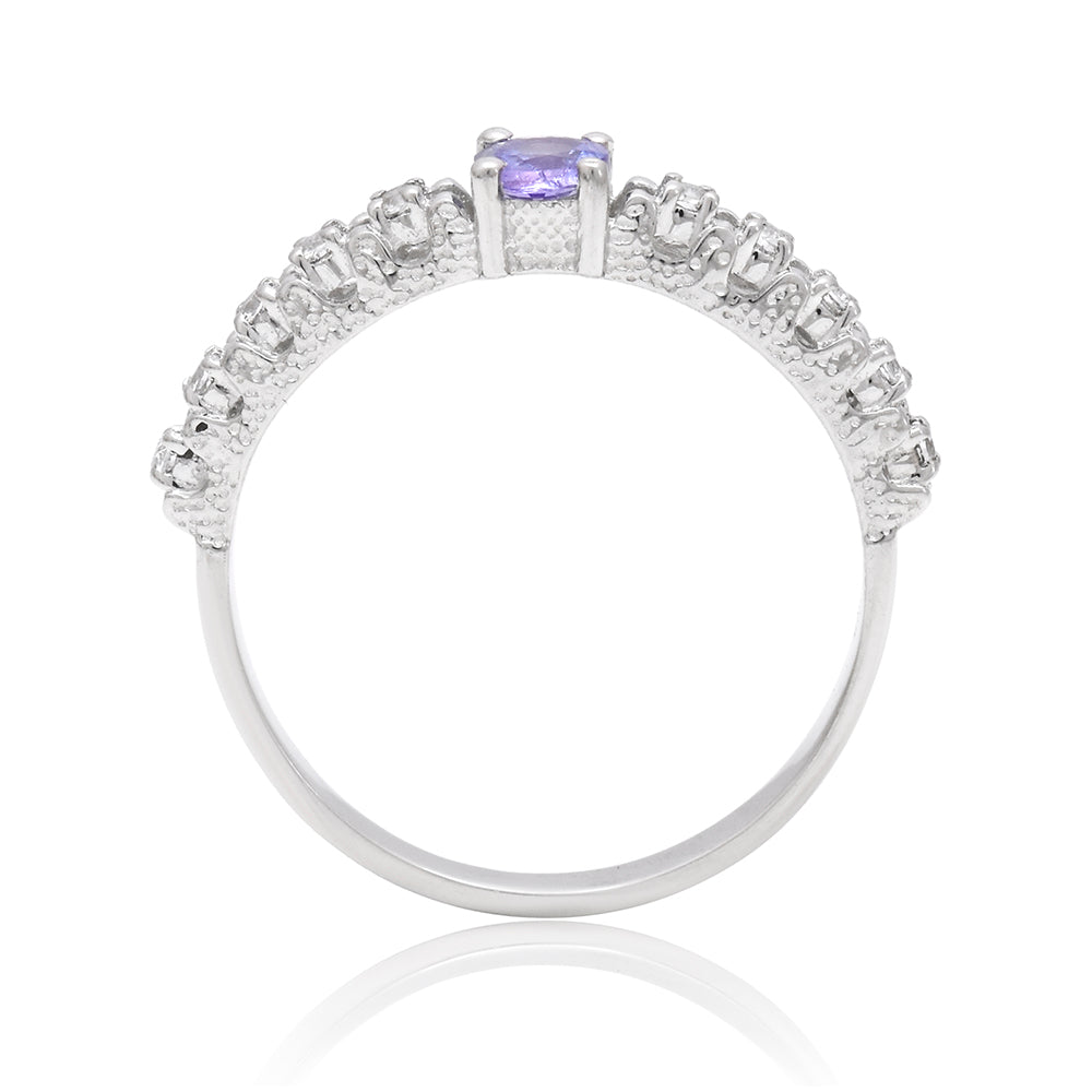 Inel din Argint 925 ( 2.14 grame ) cu Tanzanit AAA și Topaz Alb 0.35 Carate 3 