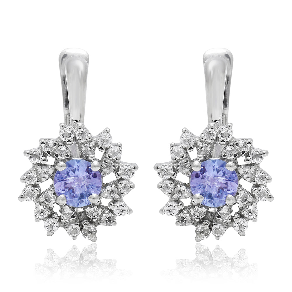 Cercei din Argint 925 ( 2.61 grame ) cu Tanzanit AAA și Topaz Alb 0.64 Carate 2 