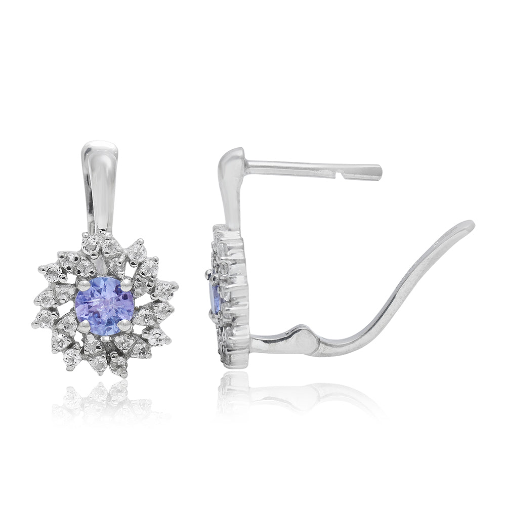 Cercei din Argint 925 ( 2.61 grame ) cu Tanzanit AAA și Topaz Alb 0.64 Carate 4 