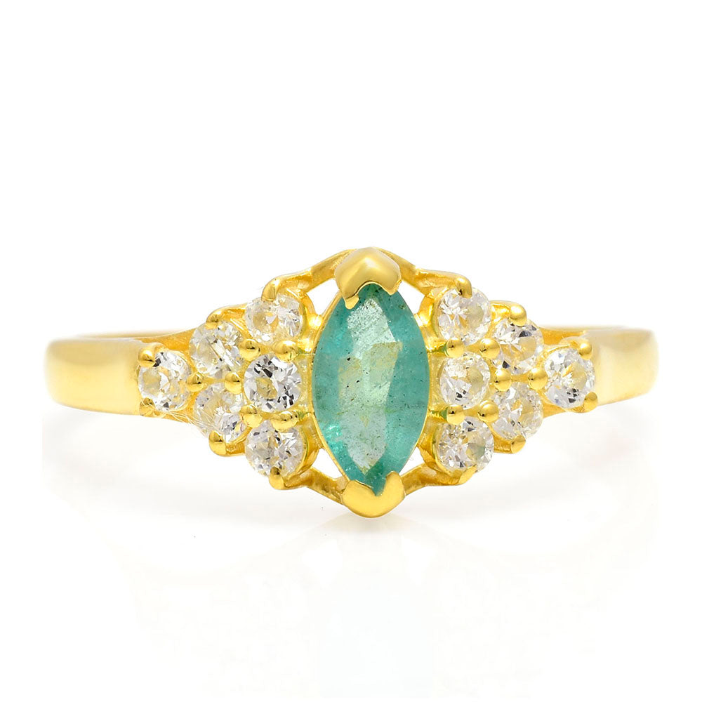 Inel din Argint 925 Placat cu Aur ( 2.14 grame ) cu Smarald Brazilian și Topaz Alb 0.78 Carate 1 