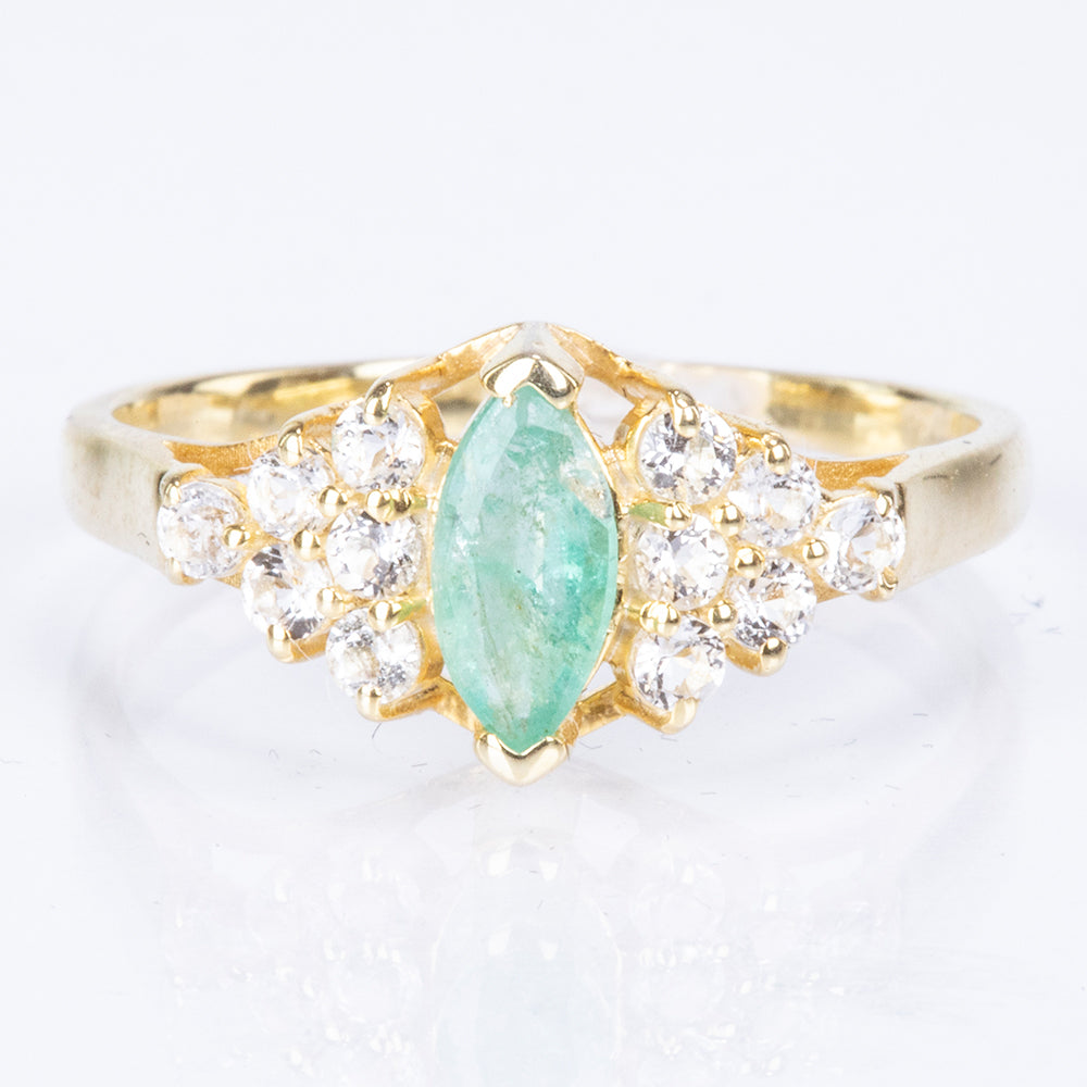 Inel din Argint 925 Placat cu Aur ( 2.14 grame ) cu Smarald Brazilian și Topaz Alb 0.78 Carate