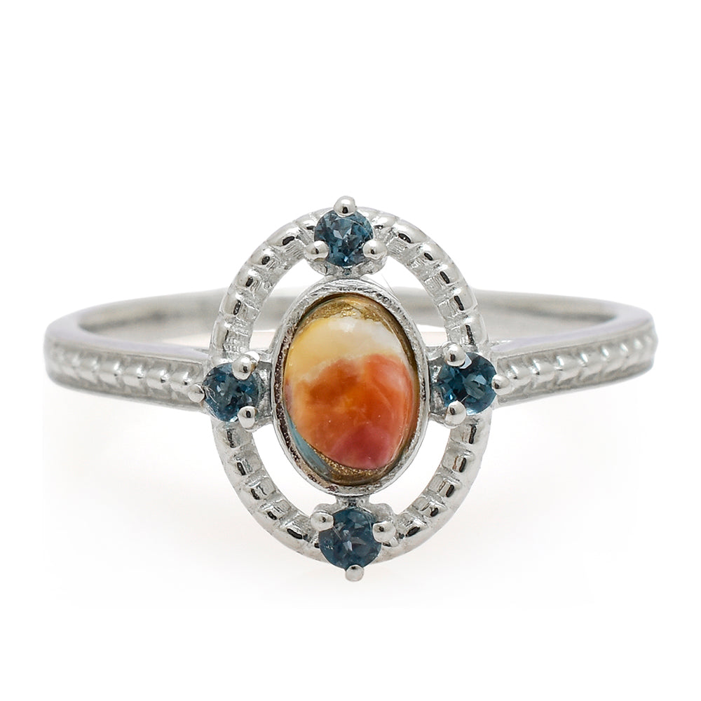 Inel din Argint 925 ( 2.42 grame ) cu Turcoaz Oyster și Topaz Alb 0.56 Carate