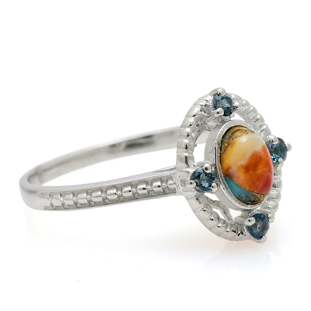 Inel din Argint 925 ( 2.42 grame ) cu Turcoaz Oyster și Topaz Alb 0.56 Carate 3 