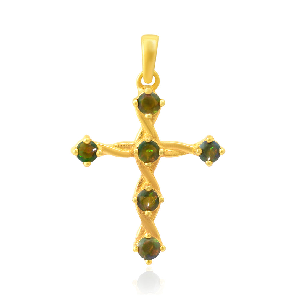 Cruce Pandantiv din Argint 925 Placat cu Aur ( 2.29 grame ) cu Opal Etiopian Lega Dembi 0.55 Carate