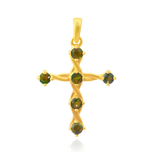 Cruce Pandantiv din Argint 925 Placat cu Aur ( 2.29 grame ) cu Opal Etiopian Lega Dembi 0.55 Carate