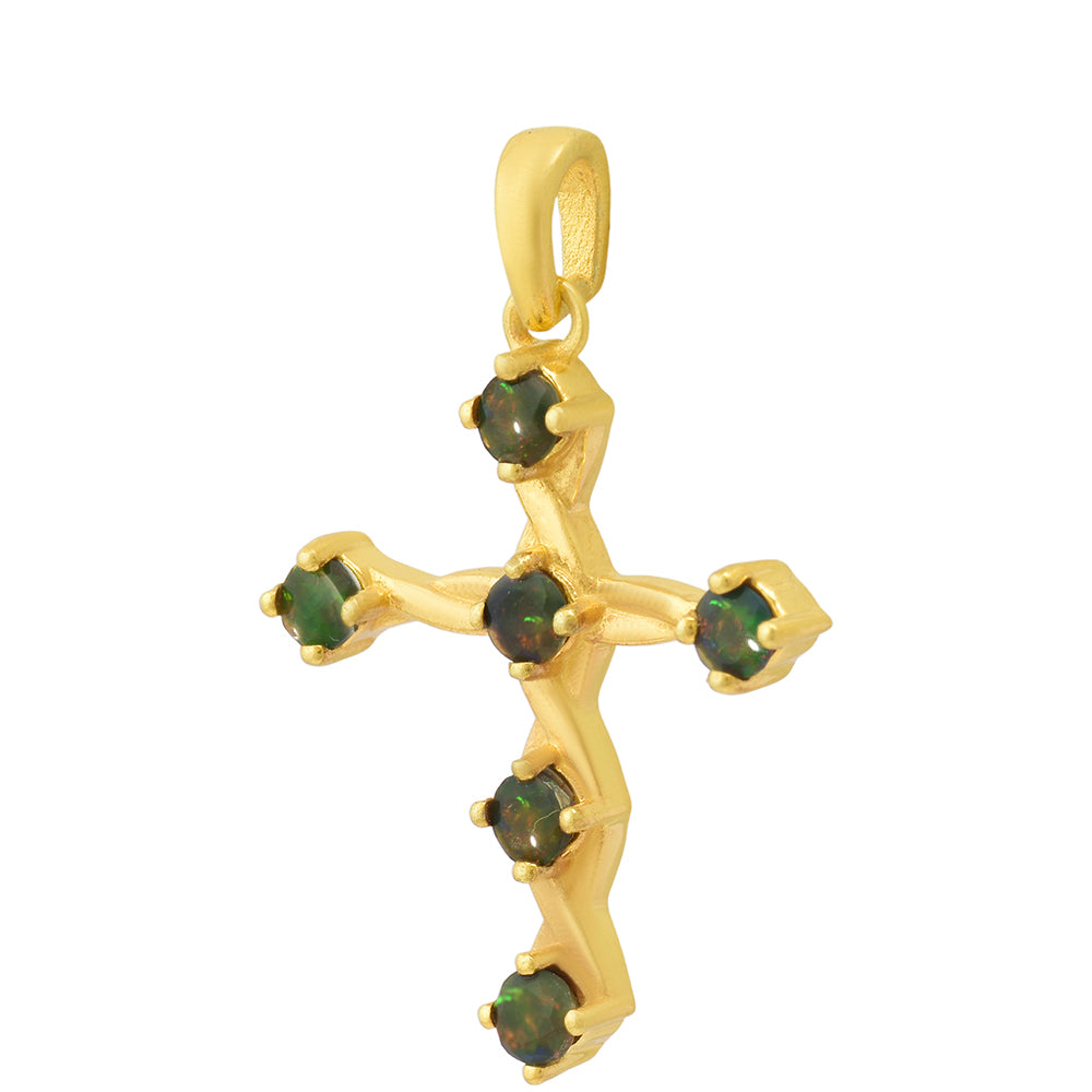 Cruce Pandantiv din Argint 925 Placat cu Aur ( 2.29 grame ) cu Opal Etiopian Lega Dembi 0.55 Carate 4 
