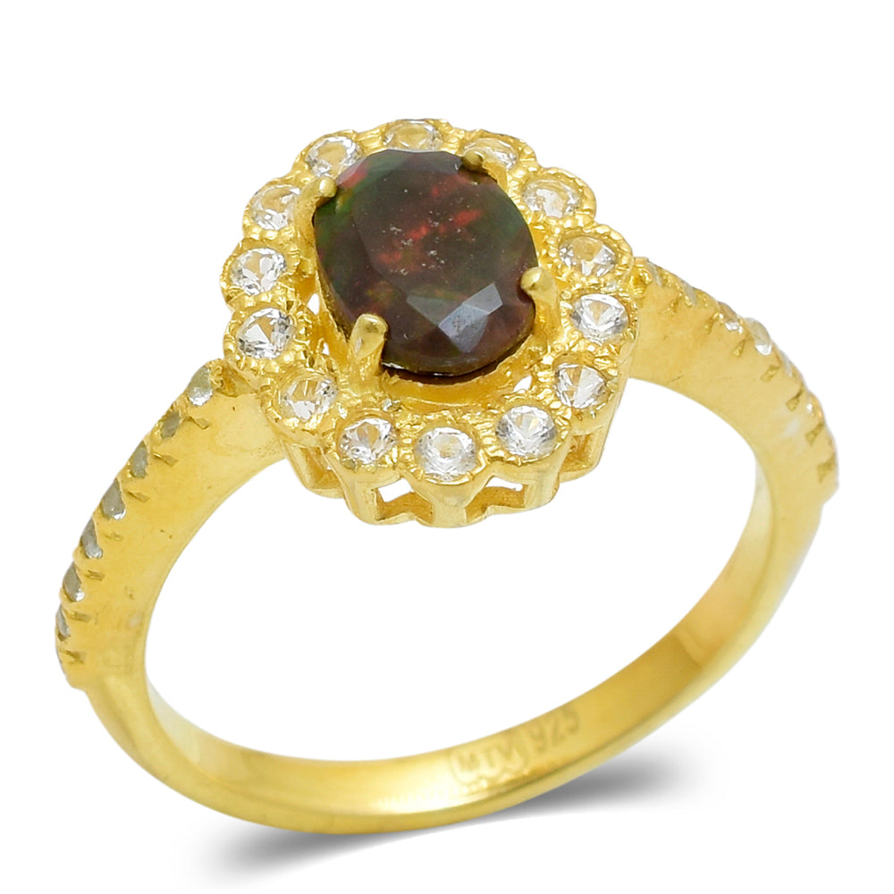 Inel din Argint 925 Placat cu Aur ( 3.56 grame ) cu Opal Etiopian Lega Dembi și Topaz Alb 0.47 Carate 2 