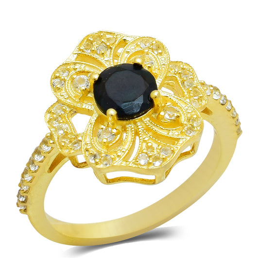 Inel din Argint 925 Placat cu Aur ( 3.78 grame ) cu Opal Etiopian Lega Dembi și Topaz Alb 0.55 Carate