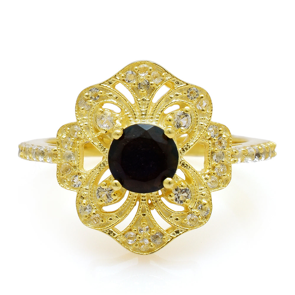 Inel din Argint 925 Placat cu Aur ( 3.78 grame ) cu Opal Etiopian Lega Dembi și Topaz Alb 0.55 Carate