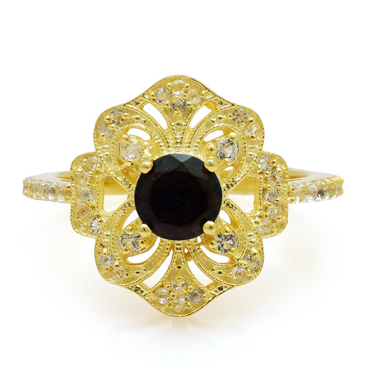 Inel din Argint 925 Placat cu Aur ( 3.78 grame ) cu Opal Etiopian Lega Dembi și Topaz Alb 0.55 Carate
