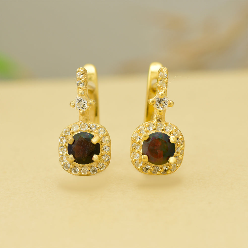 Cercei din Argint 925 Placat cu Aur ( 2.23 grame ) cu Opal Etiopian Lega Dembi și Topaz Alb 0.46 Carate 1 