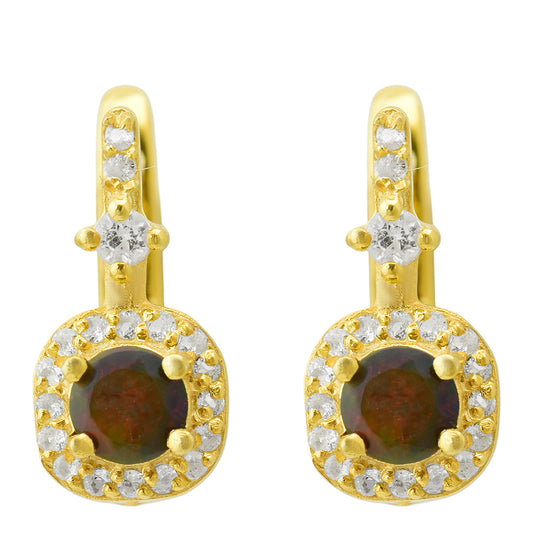 Cercei din Argint 925 Placat cu Aur ( 2.23 grame ) cu Opal Etiopian Lega Dembi și Topaz Alb 0.46 Carate