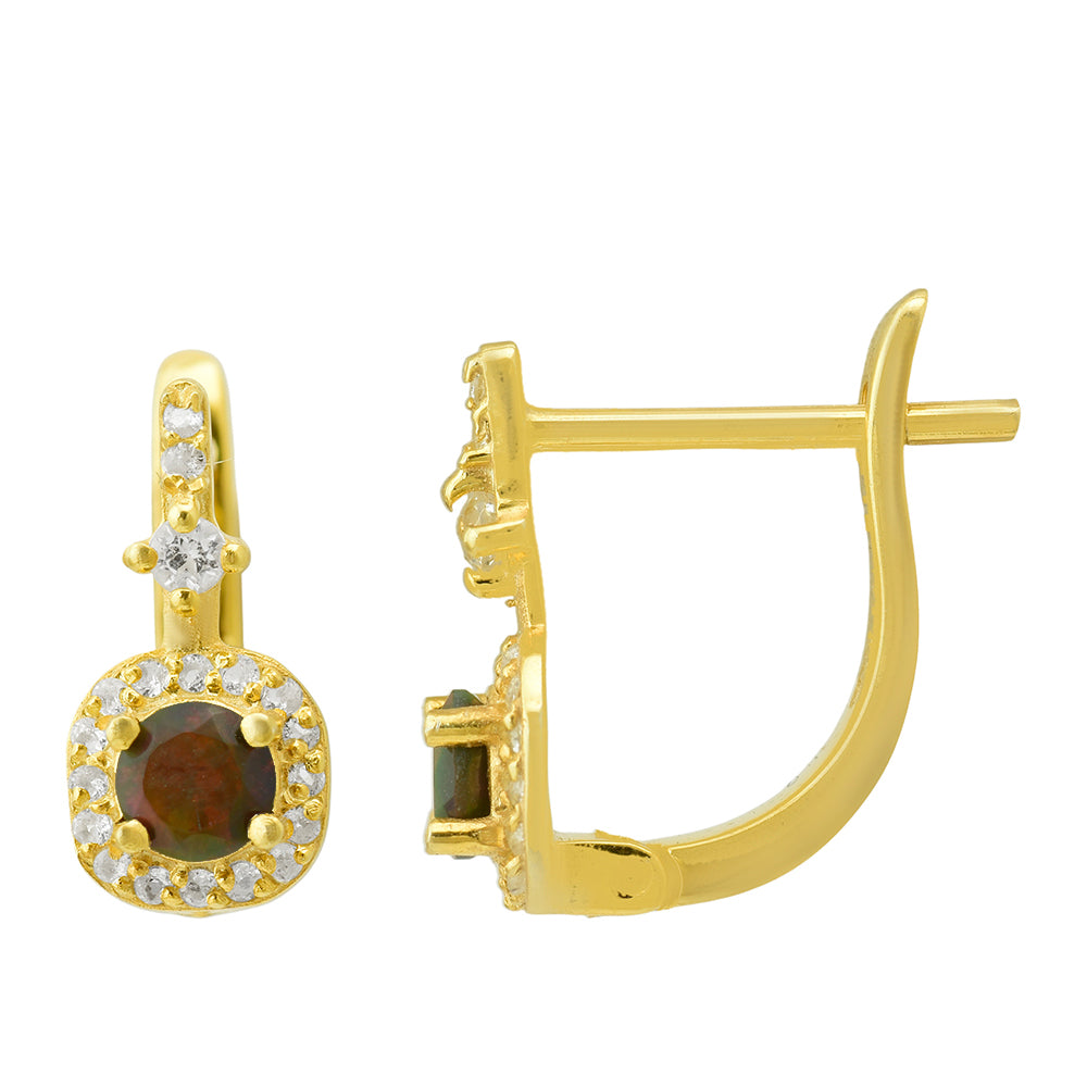 Cercei din Argint 925 Placat cu Aur ( 2.23 grame ) cu Opal Etiopian Lega Dembi și Topaz Alb 0.46 Carate