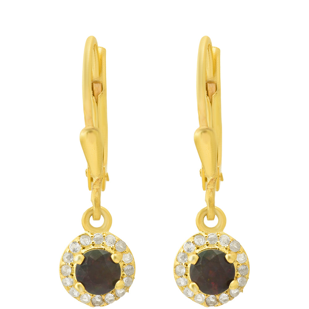 Cercei din Argint 925 Placat cu Aur ( 1.47 grame ) cu Opal Etiopian Lega Dembi și Topaz Alb 0.42 Carate