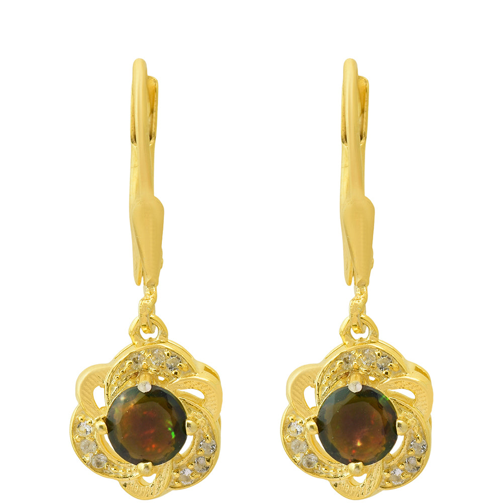 Cercei din Argint 925 Placat cu Aur ( 2.51 grame ) cu Opal Etiopian Lega Dembi și Topaz Alb 1.02 Carate 1 