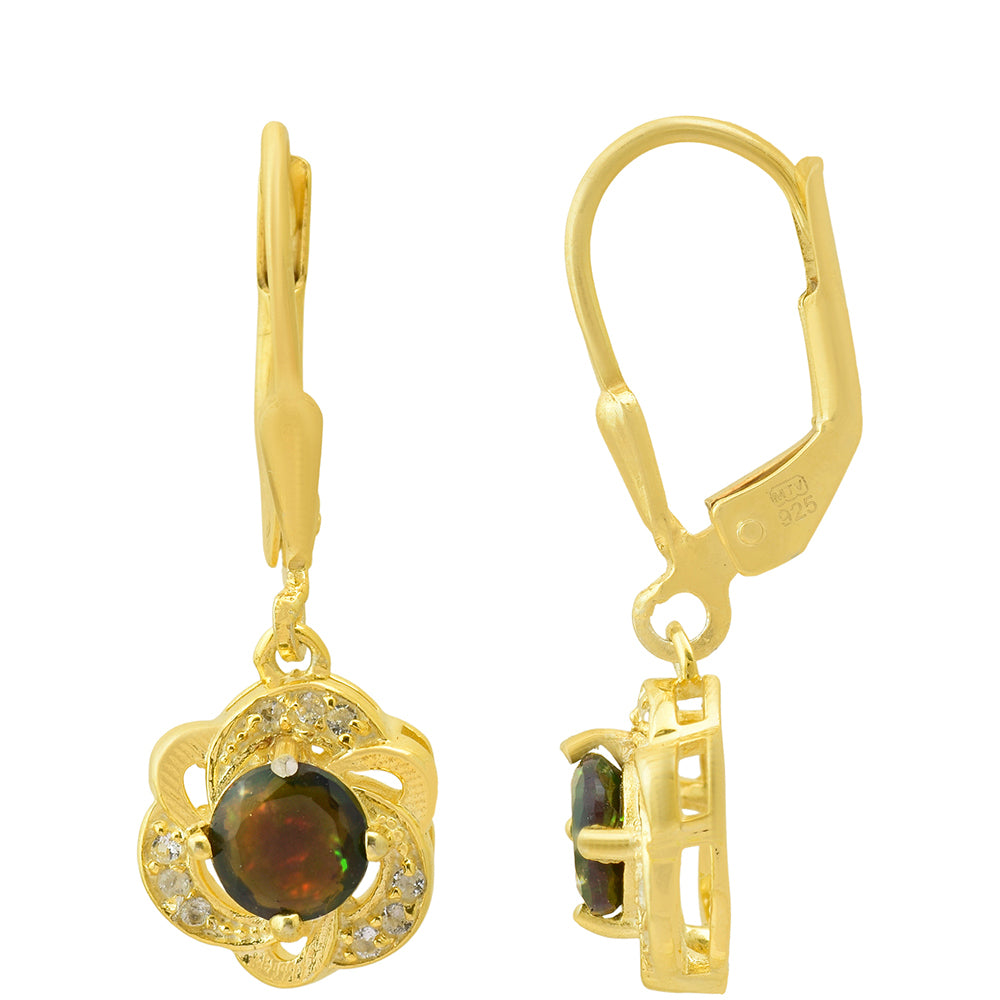 Cercei din Argint 925 Placat cu Aur ( 2.51 grame ) cu Opal Etiopian Lega Dembi și Topaz Alb 1.02 Carate