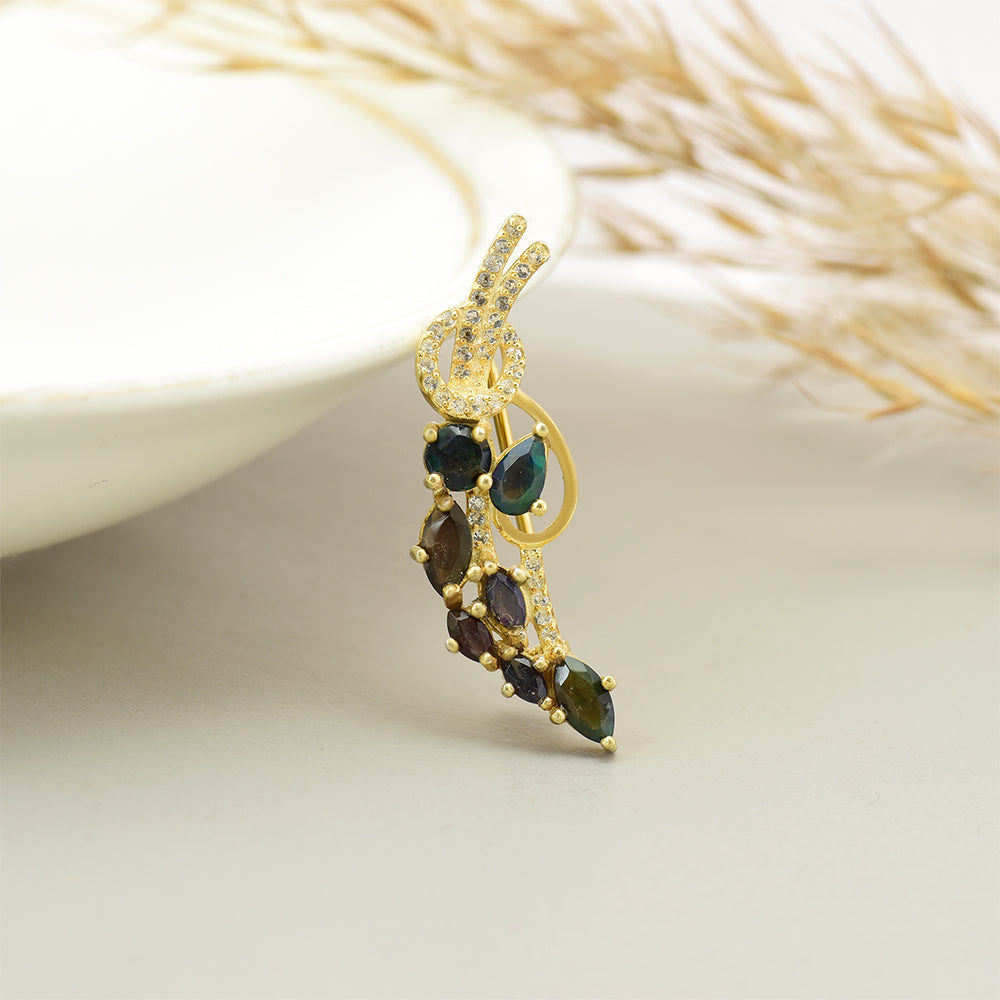 Broşă din Argint 925 Placat cu Aur ( 2.75 grame ) cu Opal Etiopian Lega Dembi și Topaz Alb 0.75 Carate 1 
