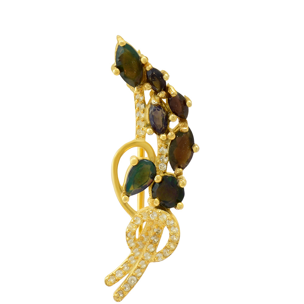 Broşă din Argint 925 Placat cu Aur ( 2.75 grame ) cu Opal Etiopian Lega Dembi și Topaz Alb 0.75 Carate 2 