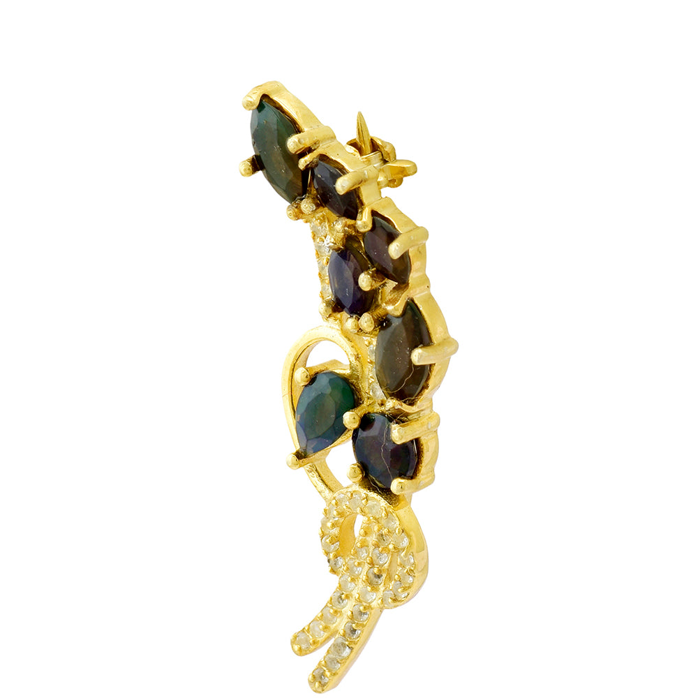 Broşă din Argint 925 Placat cu Aur ( 2.75 grame ) cu Opal Etiopian Lega Dembi și Topaz Alb 0.75 Carate 3 
