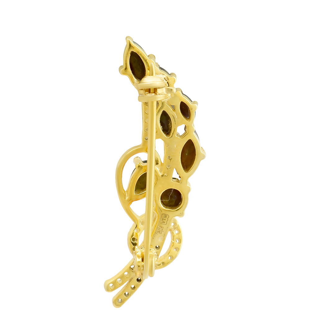 Broşă din Argint 925 Placat cu Aur ( 2.75 grame ) cu Opal Etiopian Lega Dembi și Topaz Alb 0.75 Carate 4 