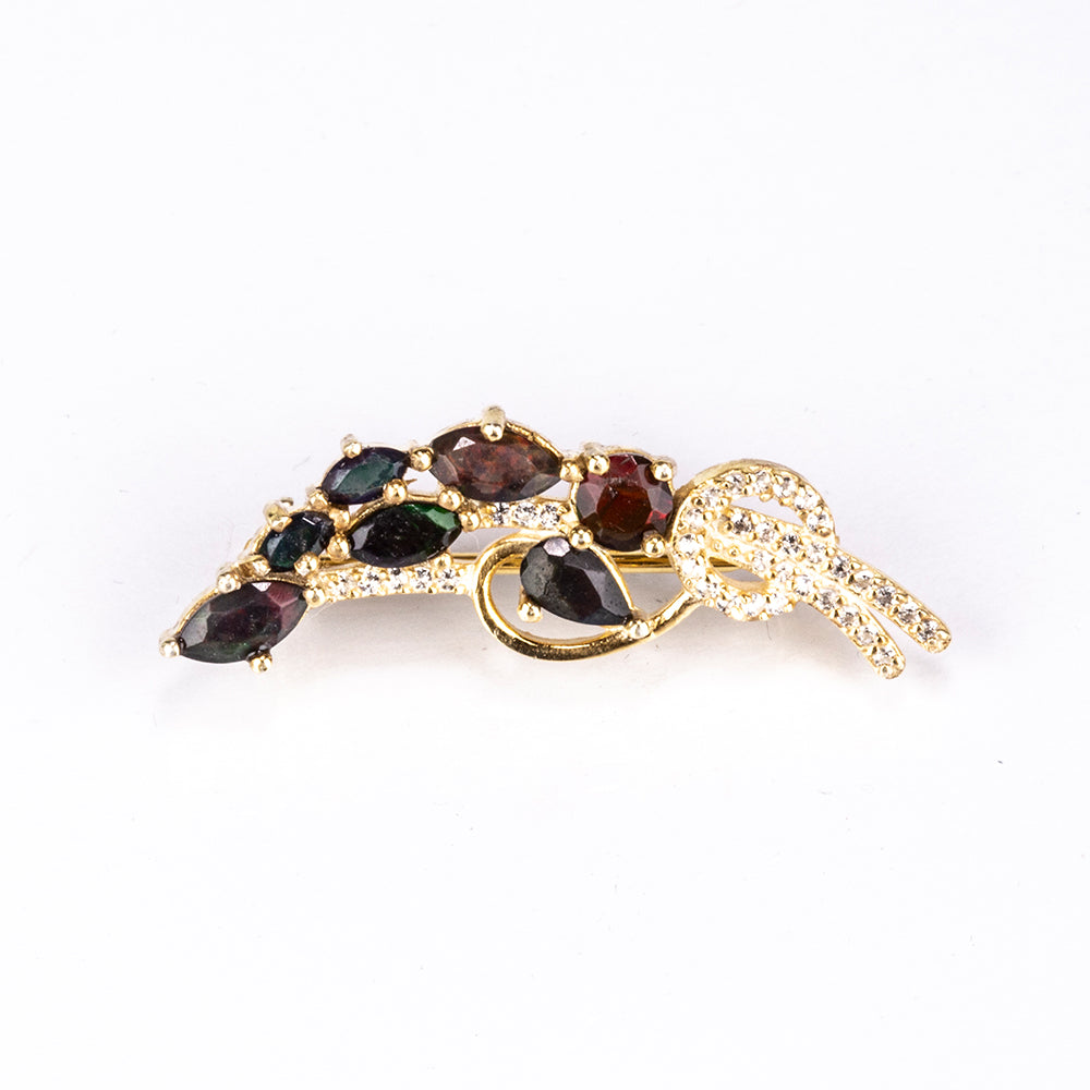 Broşă din Argint 925 Placat cu Aur ( 2.75 grame ) cu Opal Etiopian Lega Dembi și Topaz Alb 0.75 Carate 6 