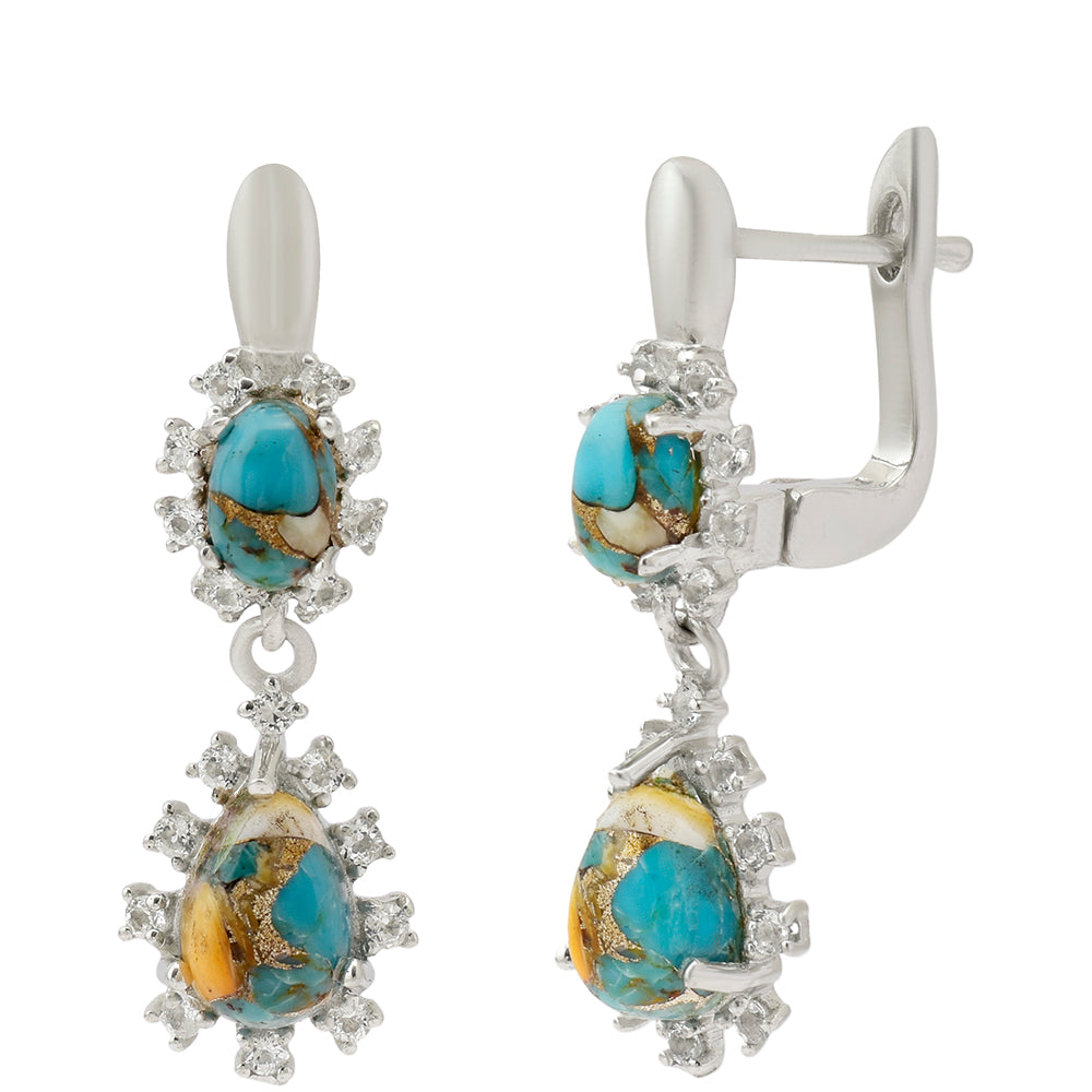 Cercei din Argint 925 ( 4.57 grame ) cu Turcoaz Oyster și Topaz Alb 3.58 Carate
