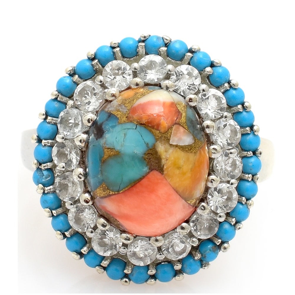 Inel din Argint 925 ( 6.13 grame ) cu Turcoaz Oyster și Topaz Alb 5.31 Carate 1 