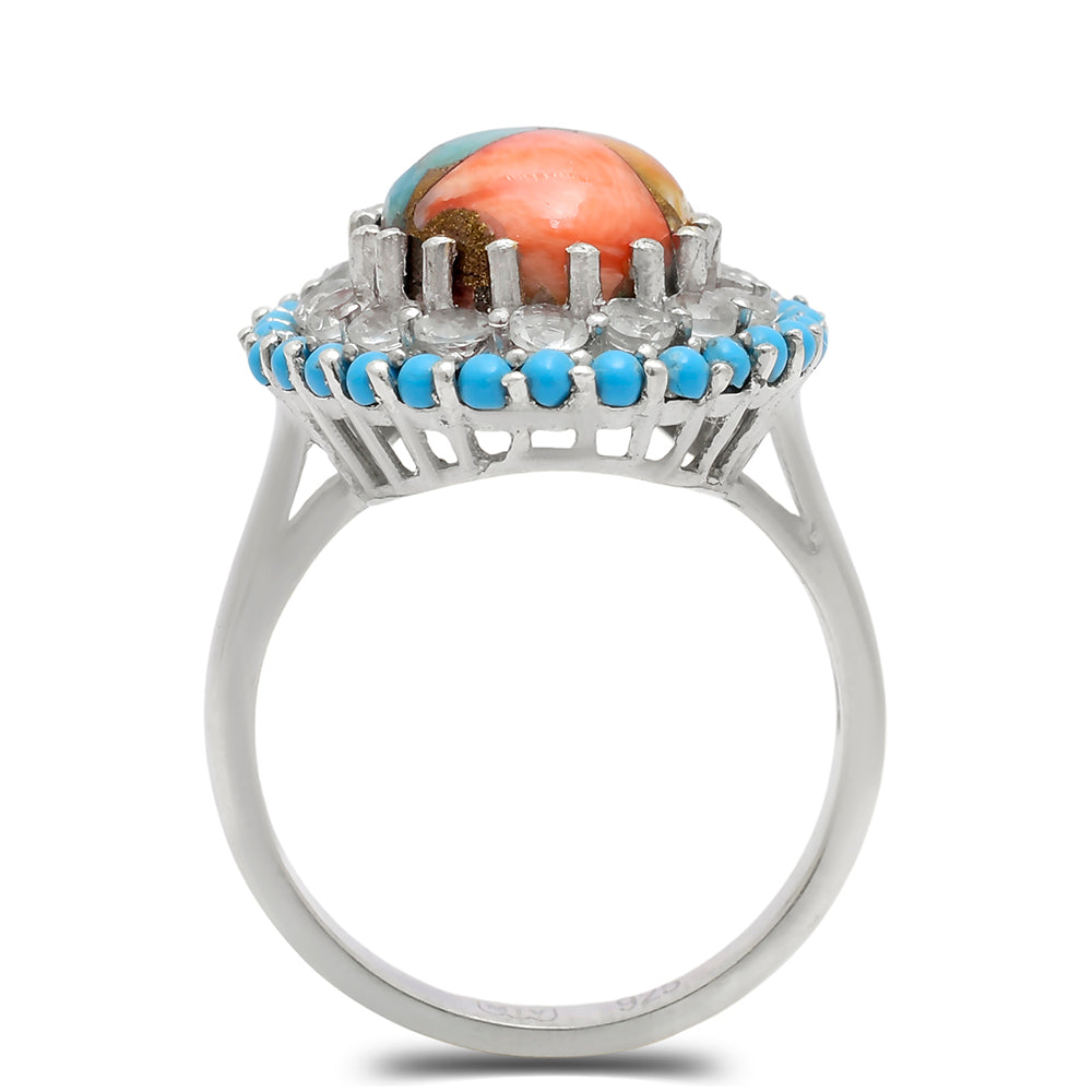 Inel din Argint 925 ( 6.13 grame ) cu Turcoaz Oyster și Topaz Alb 5.31 Carate