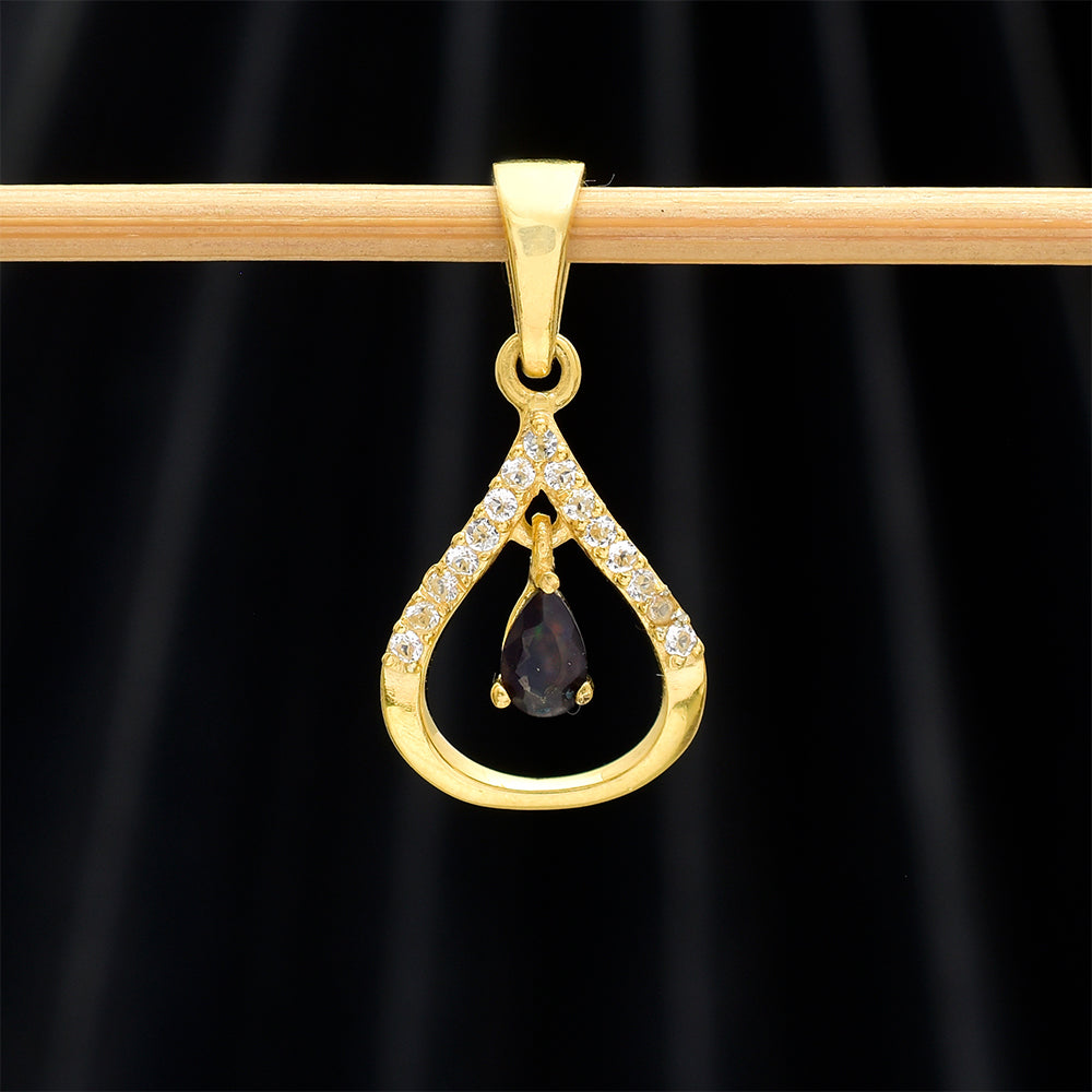 Pandantiv din Argint 925 Placat cu Aur ( 1.24 grame ) cu Opal Etiopian Lega Dembi și Topaz Alb 0.27 Carate