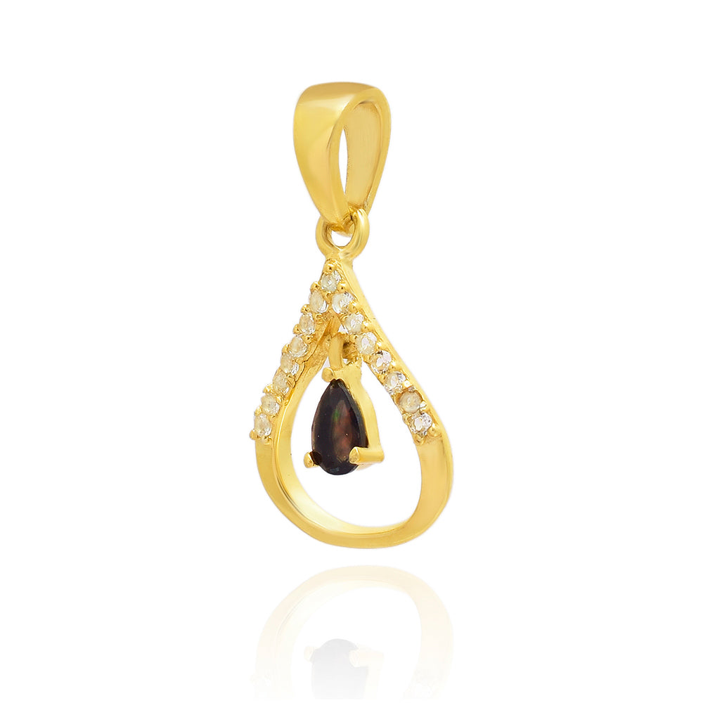 Pandantiv din Argint 925 Placat cu Aur ( 1.24 grame ) cu Opal Etiopian Lega Dembi și Topaz Alb 0.27 Carate 3 