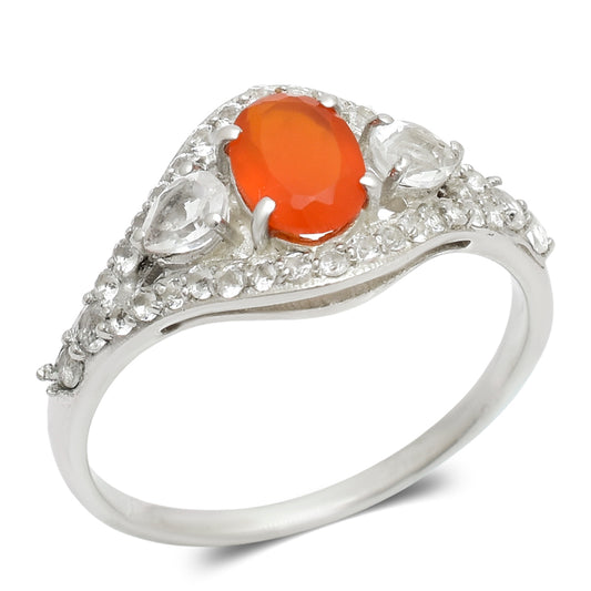Inel din Argint 925 ( 2.55 grame ) cu Agat Roșu și Topaz Alb 1.11 Carate