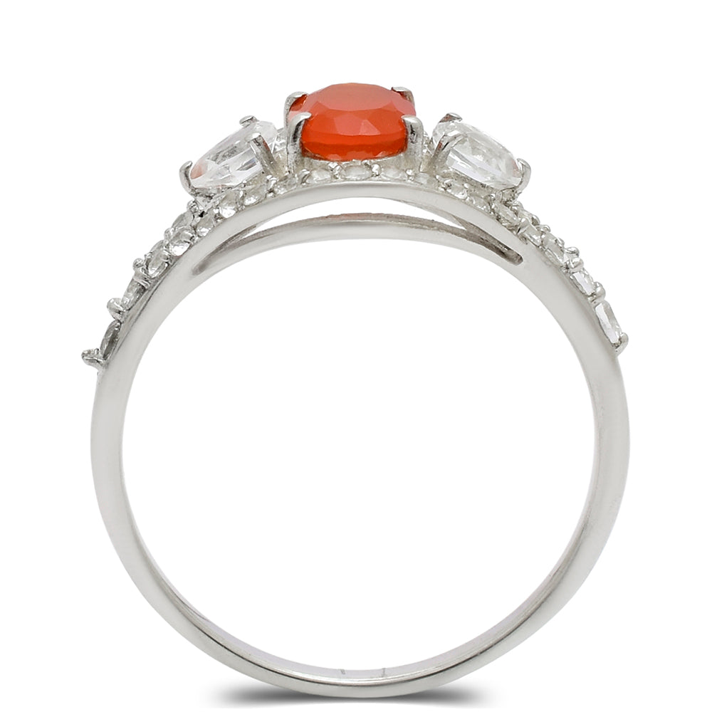 Inel din Argint 925 ( 2.55 grame ) cu Agat Roșu și Topaz Alb 1.11 Carate 3 