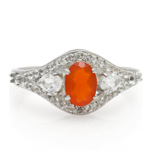 Inel din Argint 925 ( 2.55 grame ) cu Agat Roșu și Topaz Alb 1.11 Carate