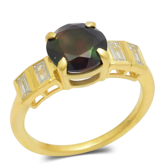 Inel din Argint 925 Placat cu Aur ( 3.14 grame ) cu Opal Etiopian Lega Dembi și Topaz Alb 2.35 Carate