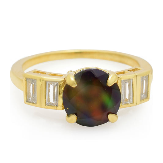 Inel din Argint 925 Placat cu Aur ( 3.14 grame ) cu Opal Etiopian Lega Dembi și Topaz Alb 2.35 Carate