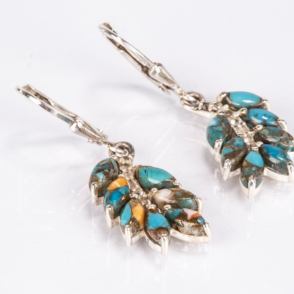 Cercei din Argint 925 ( 3.23 grame ) cu Turcoaz Oyster și Topaz Alb 4.6 Carate