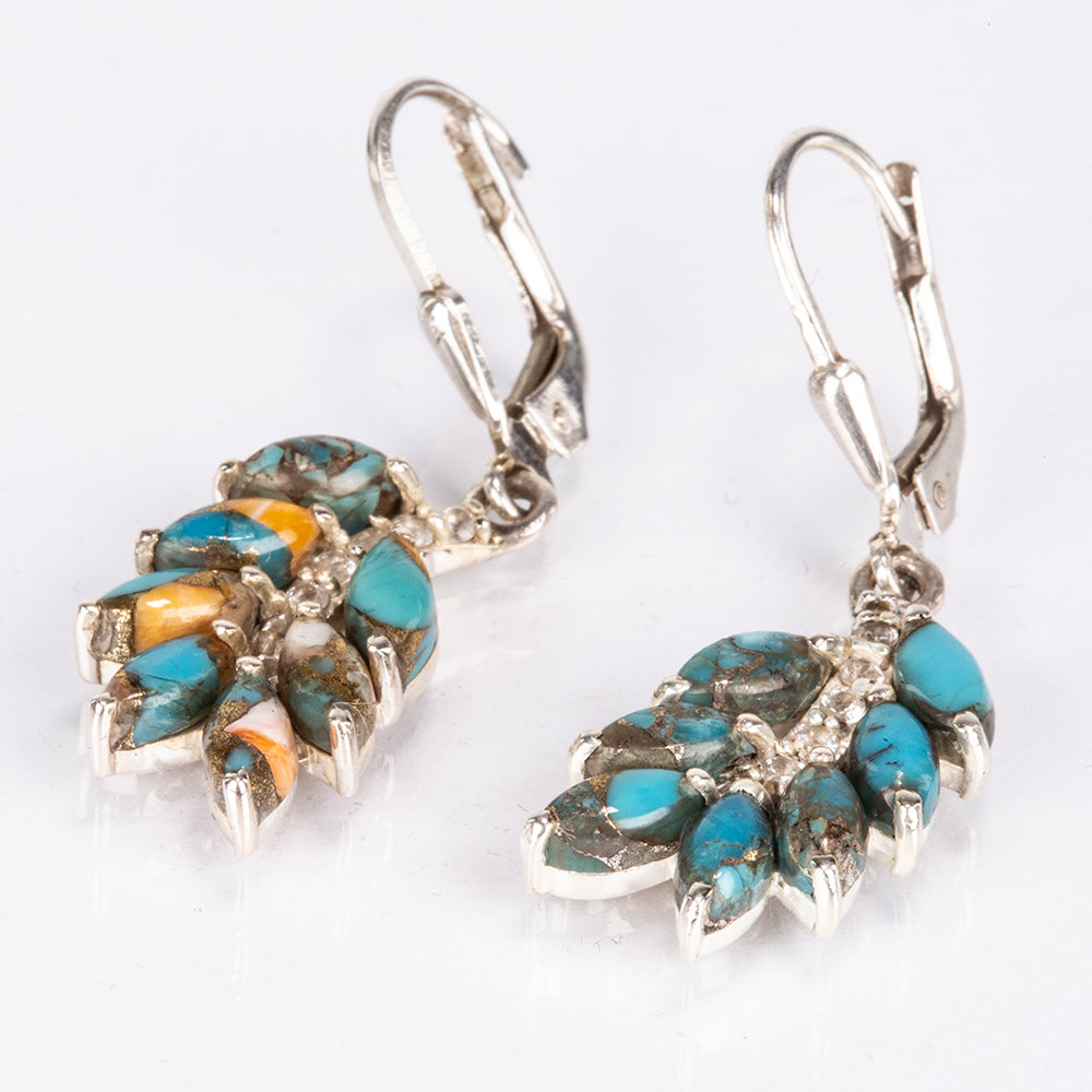 Cercei din Argint 925 ( 3.23 grame ) cu Turcoaz Oyster și Topaz Alb 4.6 Carate 6 